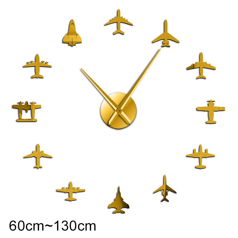 Aereo volante combattente Jet moderno orologio da parete gigante fai da te specchio superficie adesivo acrilico aereo orologio da parete aviatore pilota decorazioni per la casa: d'oro