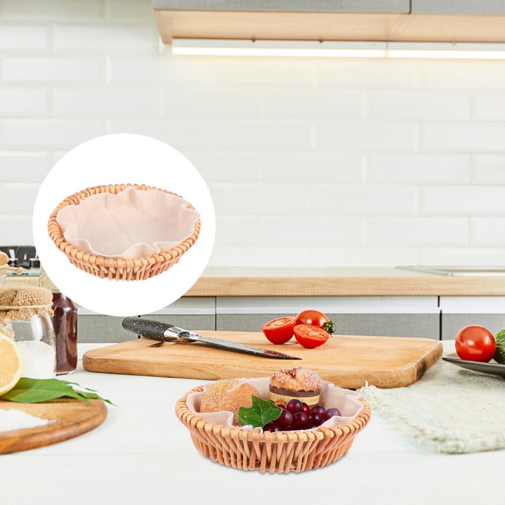 Natural Weaving Basket Wicker Basket Round Basket Hollow Out Bread Box Basket: Default Title