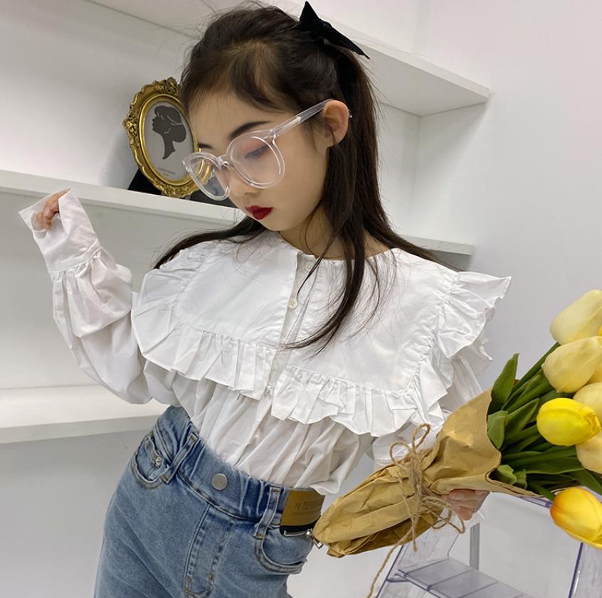 Los niños volantes camisa de manga larga de Primavera de nueva Otoño blusas niños tops chica ropa 4-14Y ws1979