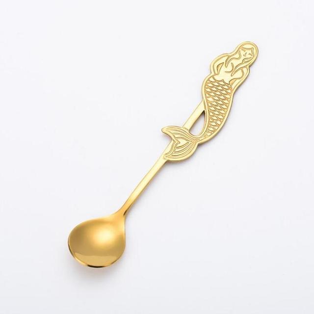 Cuillère à café et à Dessert sirène en acier inoxydable, cuillère à thé Moka à sucre et crème glacée, accessoires de cuisine, vaisselle, de décoration: C