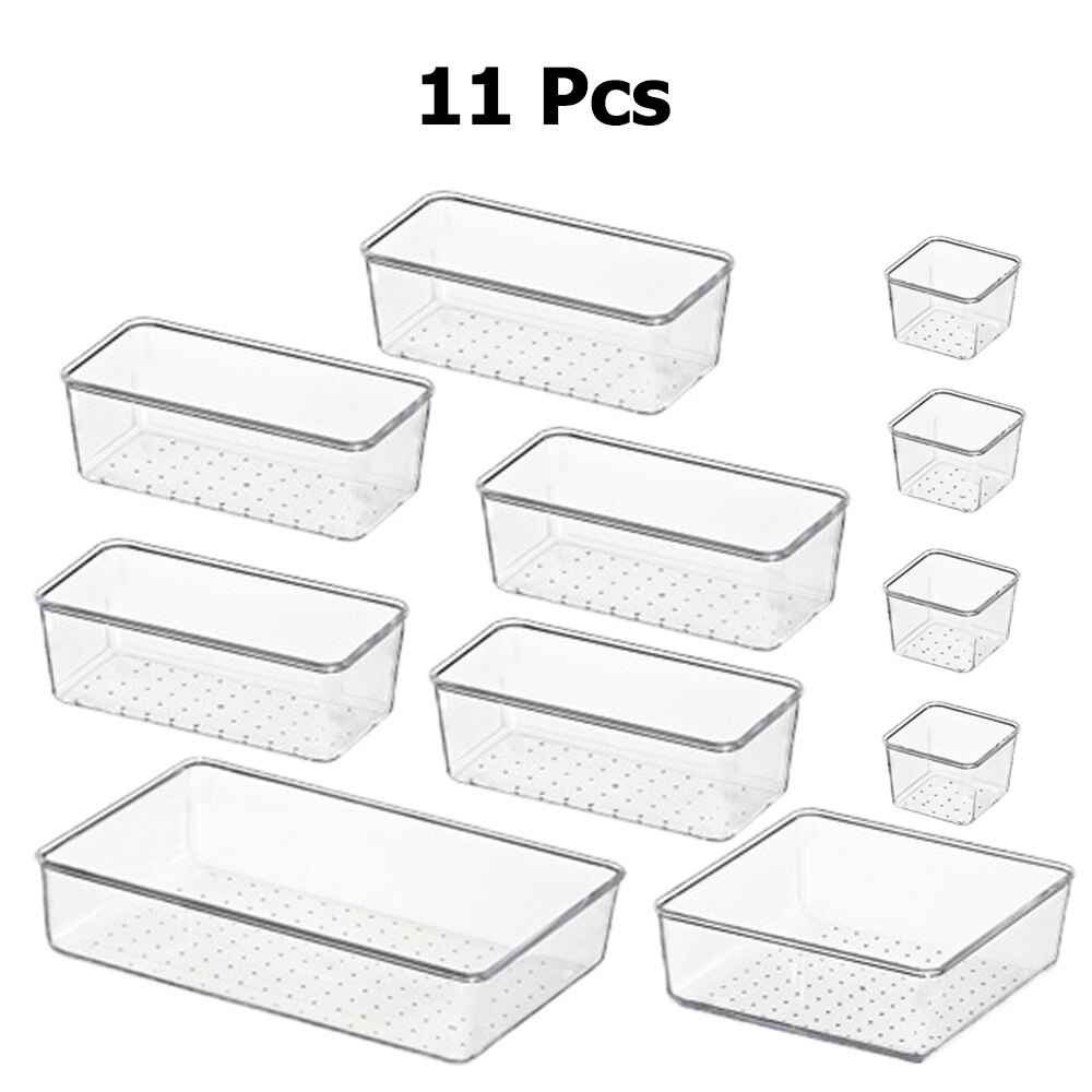 3/6/7/11 PCS Plastic Desk Drawer Organizer Trays Drawer Compartment Divider Container for Bedroom Dresser Office Storage Drawers: 11PCS