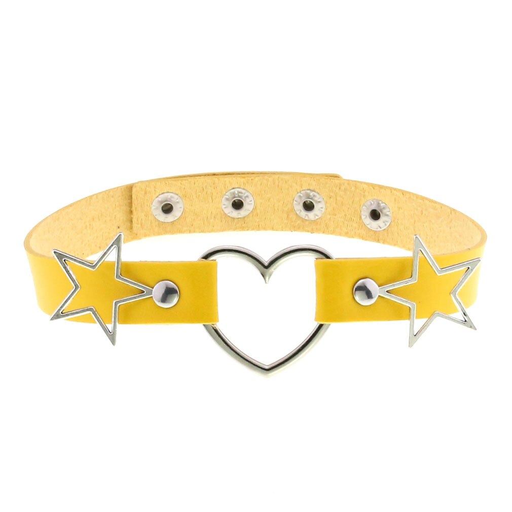Goth Punk PU Leather Collar Choker Necklaces Women Harajuku Steampunk Rock Star Body Birthday Party Chocker Jewelry: Yellow