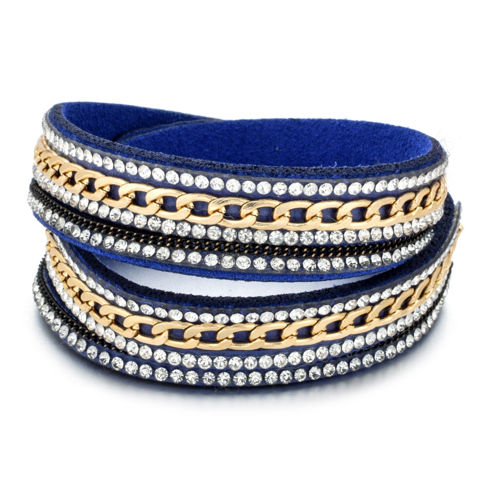 Multilayer Leather Rhinestones Wide Bracelets&Bangles Women Girls Men Chain Charms Wrap Bracelet Wristband Party Jewelry: B2354 E