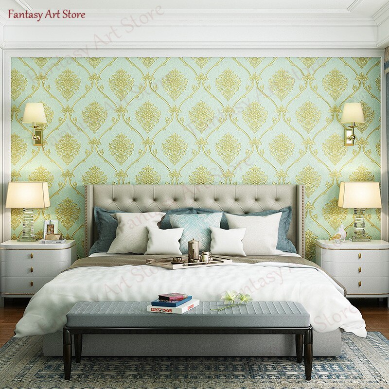 Milieuvriendelijke Verdikte Pvc Behang 3d Reliëf Europese Damascus Luxe Slaapkamer Woonkamer Tv Achtergrond Sticker