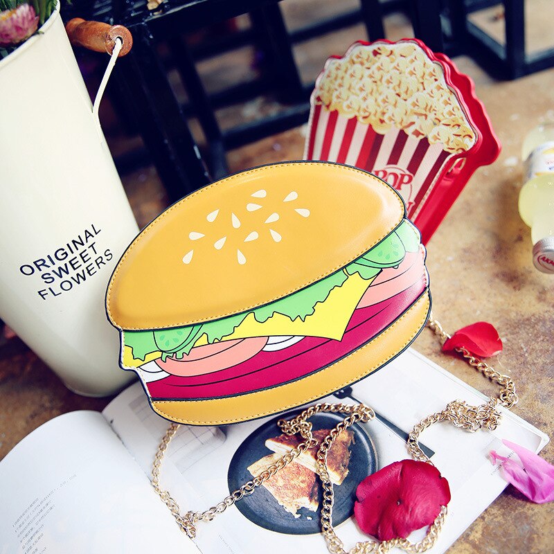 Leuke Cartoon Vrouwen Ijs Mini Bags Kleine Keten Clutch Crossbody Meisjes Schouder Tas Fruit Kleuren Popcorn Cake Zakken: Hamburger