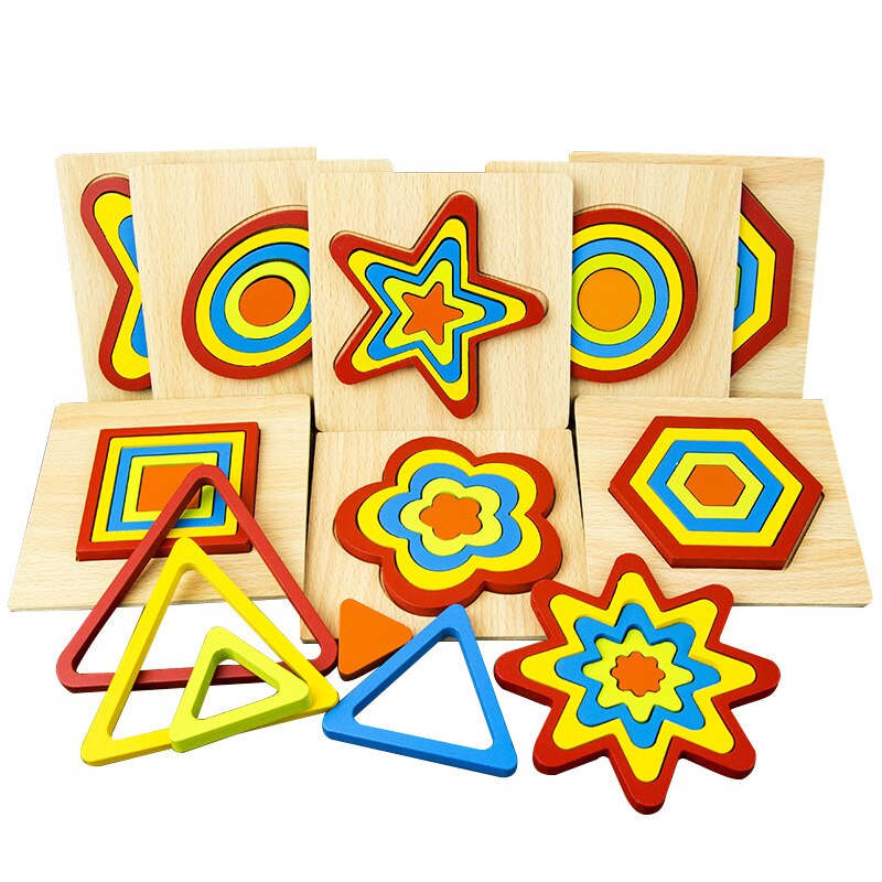 1PCS Wooden Puzzle Toys for Children Geometric Shape Montessori 3D Puzzle Toys for Baby Early Educational Learning