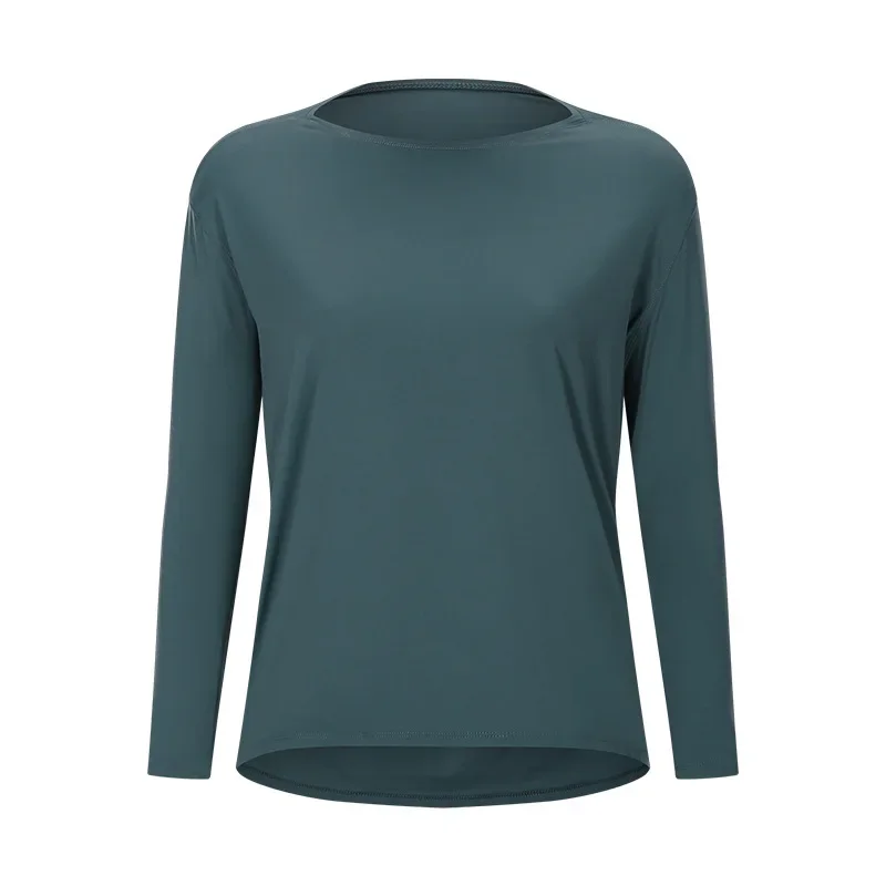 Løst yogatøj til kvinder til forår og efterår, nøgen og hudvenlig tynd fitnesssports-pendler-t-shirt med lange ærmer: M / Orange
