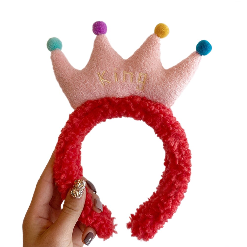 Diadema para de cumpleaños, diadema de felpa para lavado de cara y cabeza, de corona adorable, banda para el pelo adecuada para maquillaje: Rojo