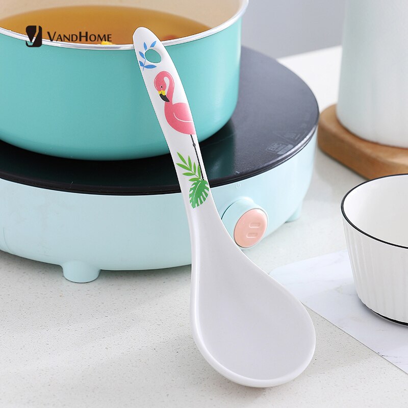 VandHome japońska łyżka robić serwowania chochla z włókna bambusowego z wzorem kreskówka długa rączka akcesoria kuchenne obiad łyżka robić zupy