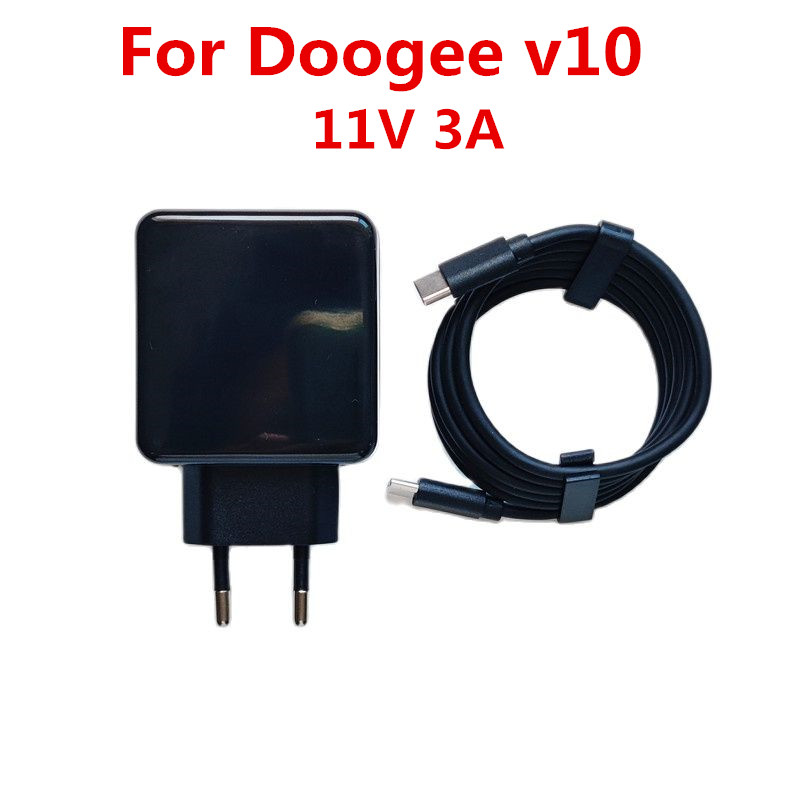 Originele Doogee V10 Mobiele Telefoon 11V 3A 33W Eu Charger Travel Adapter Plug + Type-C usb Data Lijn Kabel