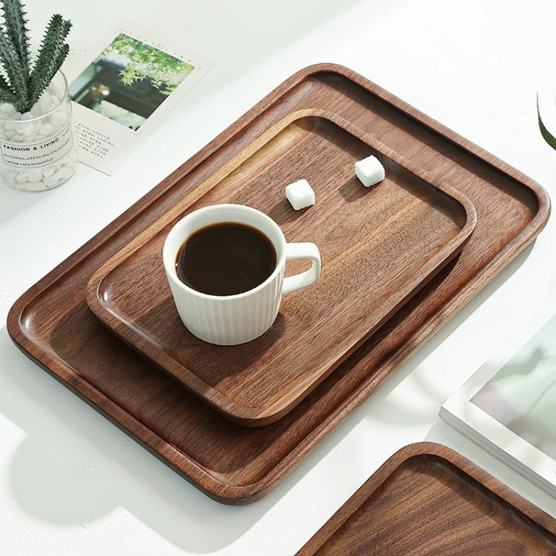 Black Walnut Wood Tray Household Wooden Tea Tray Put Cups Wooden Plate Coffee Dessert Storage Dinner Plate