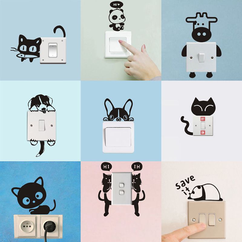 Verschillende grappige dieren schakelaar sticker voor kinderkamers diy panda muurstickers sticker slaapkamer woonkamer #608