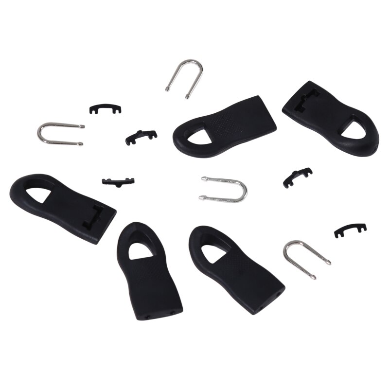 Kits de reparación de relámpago con cremallera, tirador de cremallera para deslizador de cremallera, costura artesanal, reparación instantánea, para bolsas, 5 uds.: Black 8