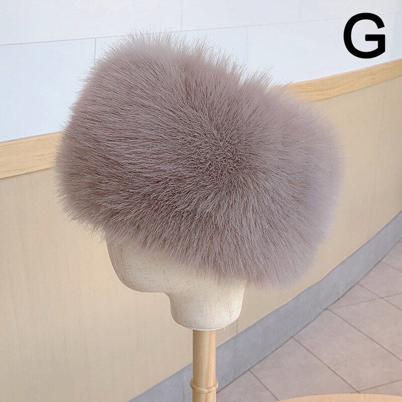 Winter Thick Fluffy Headband For Women Men Fur Hairband Russian Furry Earmuffs Elastic Turban Wide Headwear Ski Hats Accessories: G