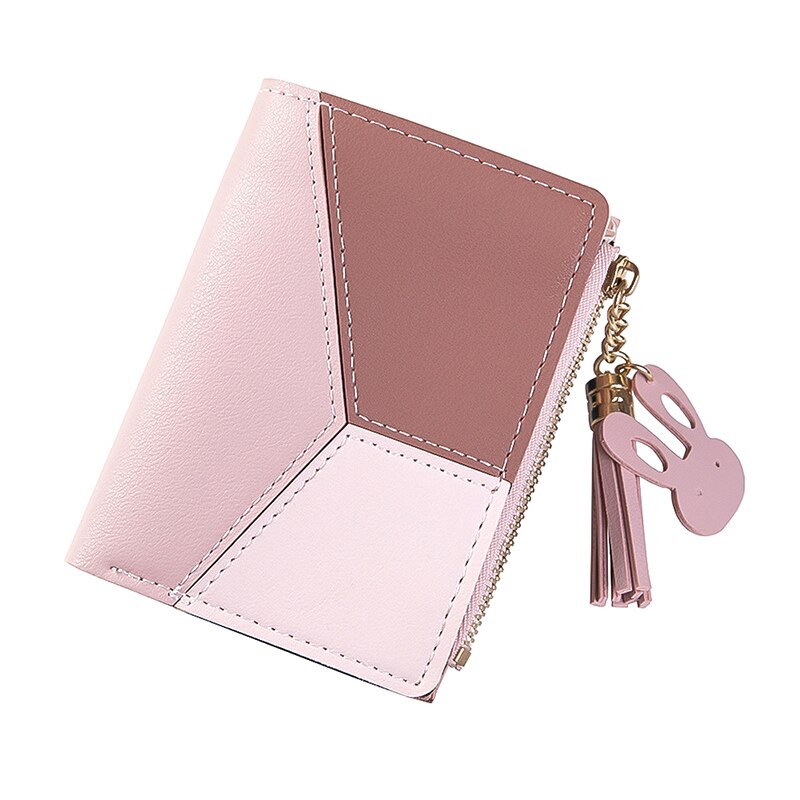 Patchwork gland femmes portefeuille courte fermeture éclair grande capacité porte-monnaie décontracté bref porte-carte poche pochette: Rose