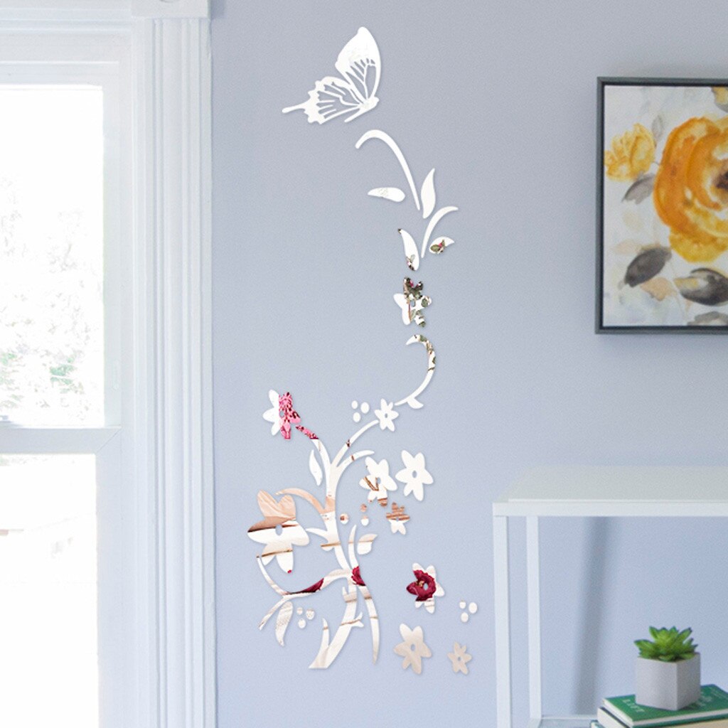 Twórcze lustro naklejki ścienne 3d kwiaty robić składania motyl akrylowa naklejka na ścianę nowoczesne dekoracyjne naklejki lustro odblaskowe tapety