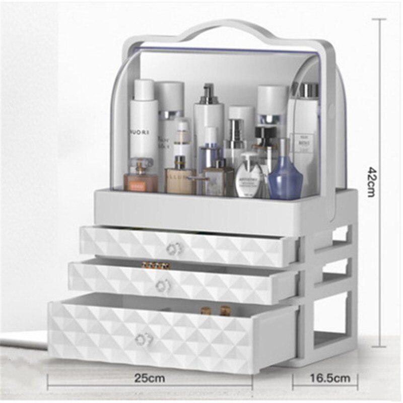 Organisateur de maquillage tendance grande capacité | Anti-poussière, boîte de rangement de cosmétiques, bureau beauté, tiroir de rangement: D