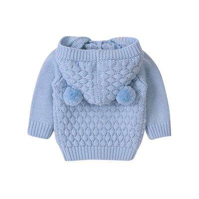 Pasgeborenen Hooded Trui Baby Jongens Meisjes Gebreide Pom Bal Winter Jassen Warme Jassen Gebreide Uitloper Lange Mouwen Kleding 3- 24M A20: Light Blue / 24M