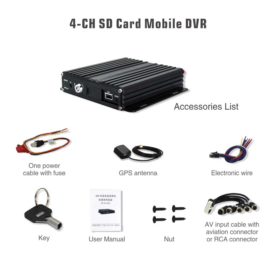 4ch ahd 720p AHD TVI CVI Alalog 4-in-1 256gb sd card mobile dvr, sd card car dvr bus dvr