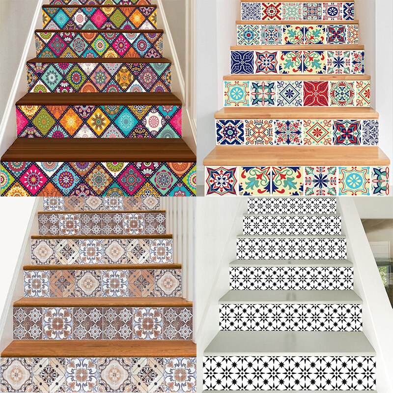 6pcs Stairway Decal Stickers Counter Steps Stairs Decoration Ladder Accessories Wooden Staircase Renovation Upholstery