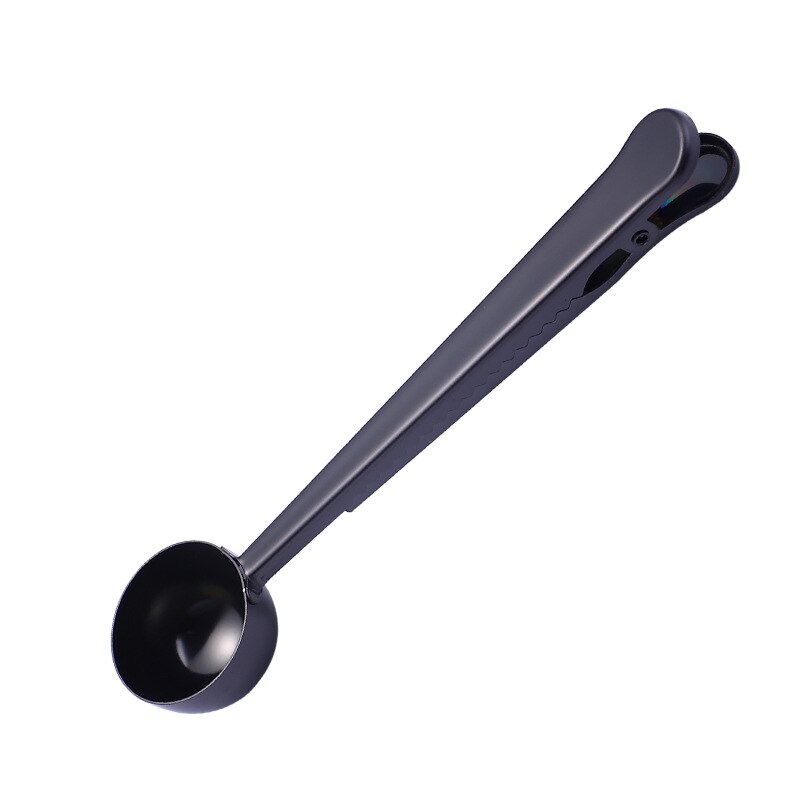Cuchara de café con mango largo y Clip para cocina, suministro de leche en polvo, condimentos líquidos, cucharas medidoras de buen sellado: Negro