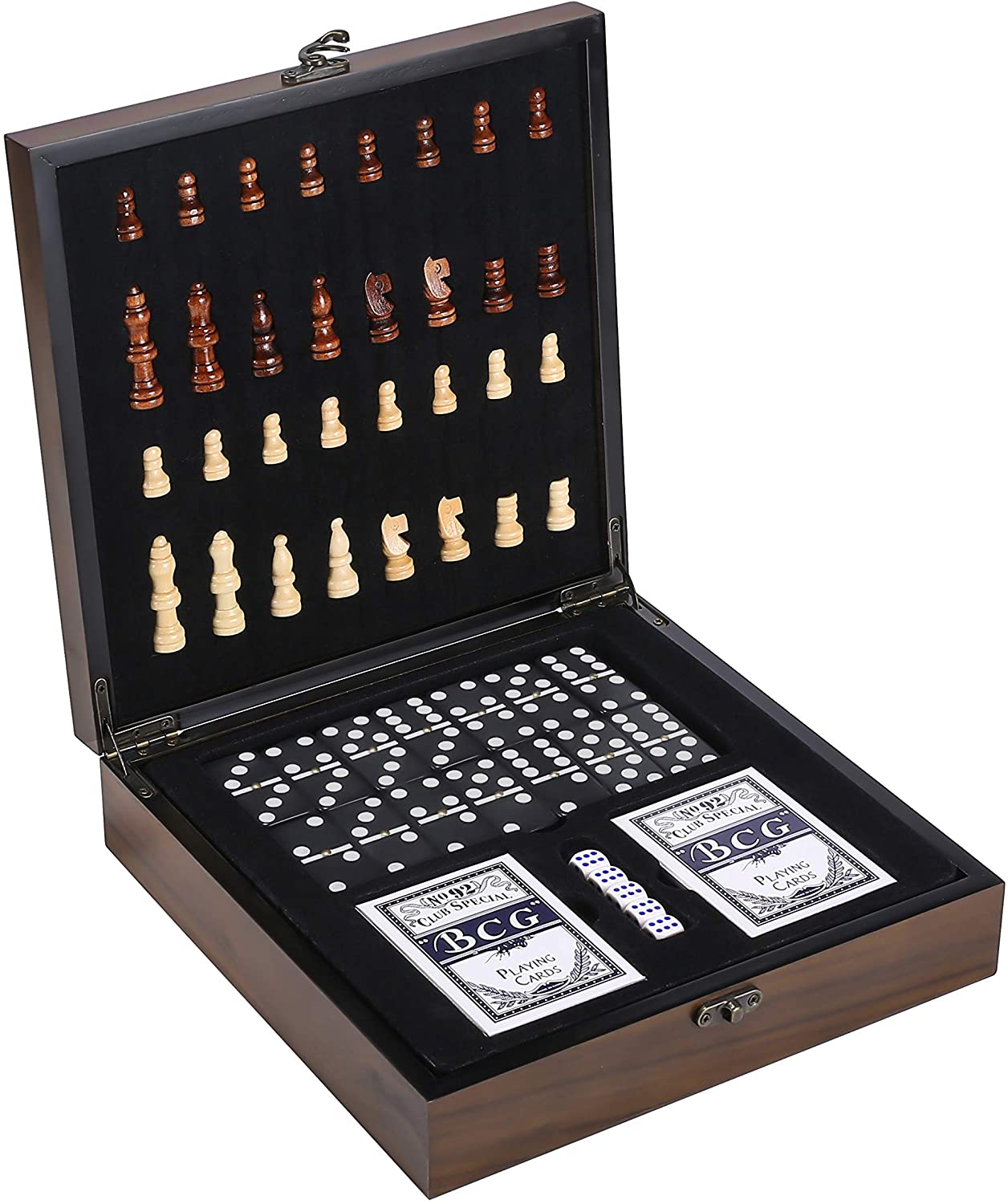 4 In 1 Schaakspel Houten Internationale Schaken Poker Dice Domino Familie Party Entertainment Tafel Board Games (Houten)