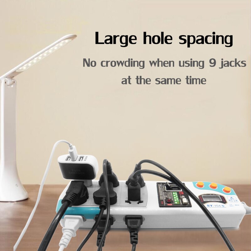 10A 250V Lightning/Leakage Protection Power Strip with Voltmeter 9AC Outlet Extension 1.8/3/5M Power Cord Multipurpose socket