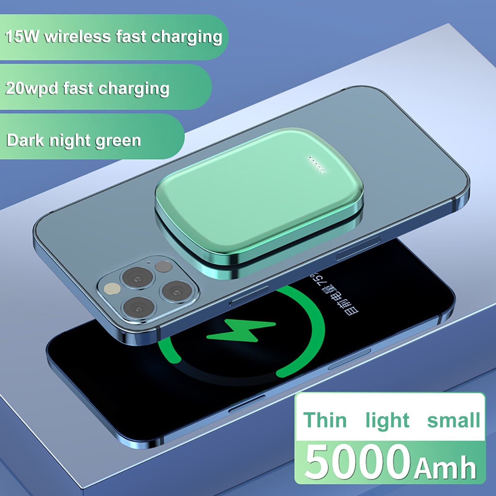 Magnetic Wireless Power Bank For IPhone13/13pro/13mini 15W Wireless Charging For iphone 13 pro Max 5000mah External Battery: Green 