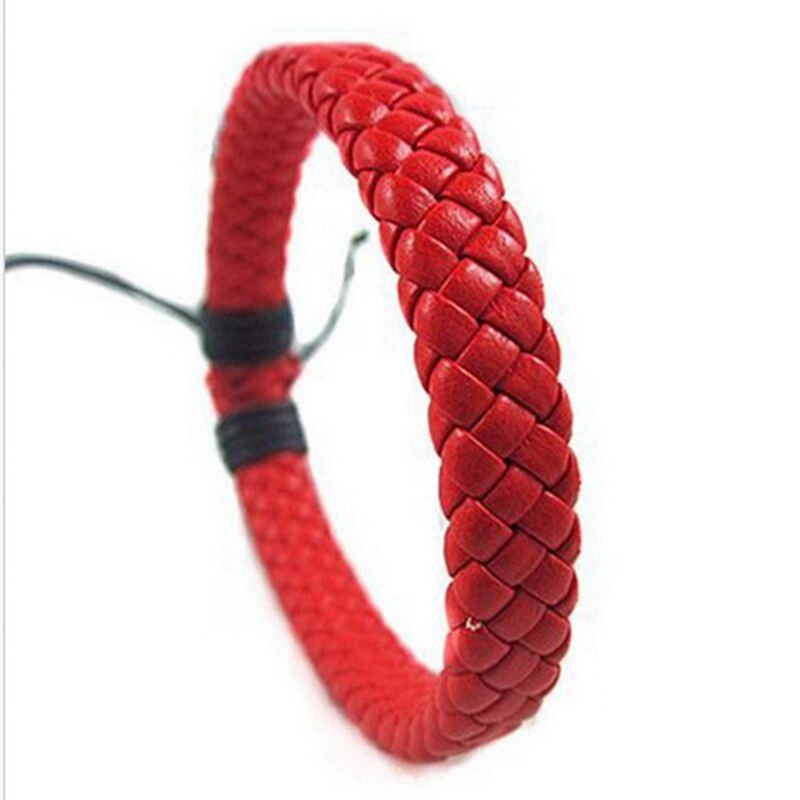 1pc Simple Hand-woven Leather Bracelet Bangle for Women Men Cuff Rope Chain Charms Bangles Gothic Braided Bracelet Jewelry: RD