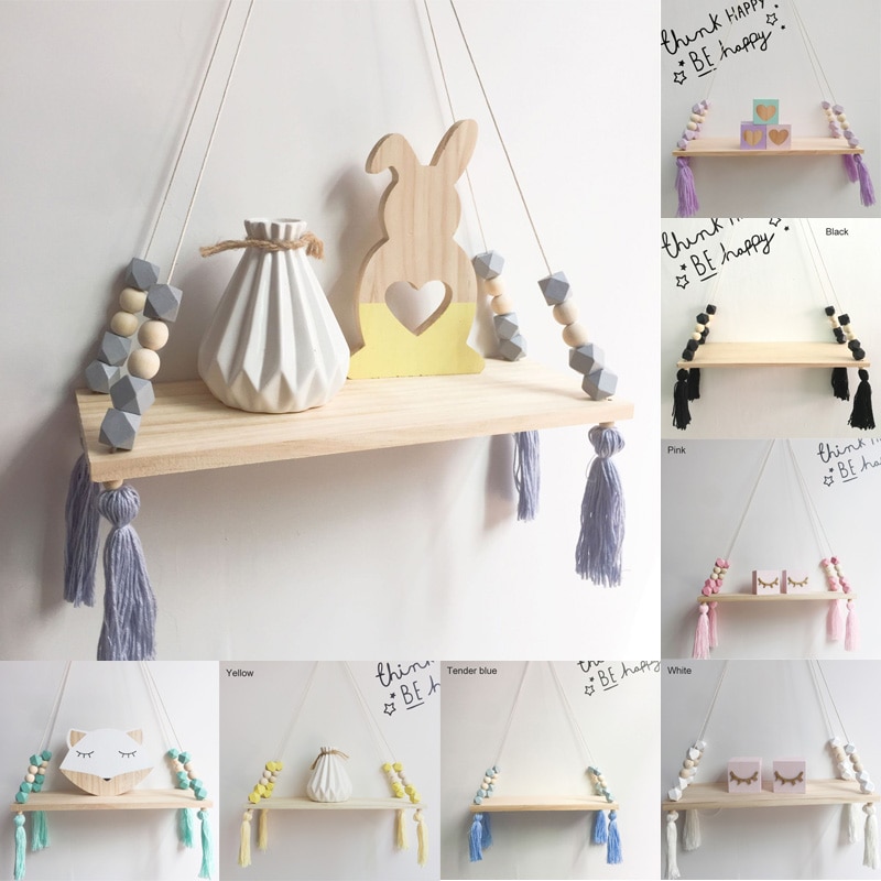 Étagère murale suspendue à pampilles en bois | Rangement de pièces, perles, décoration pour chambre d'enfants personnalité, 1 pièces, ornements pour décoration de la maison
