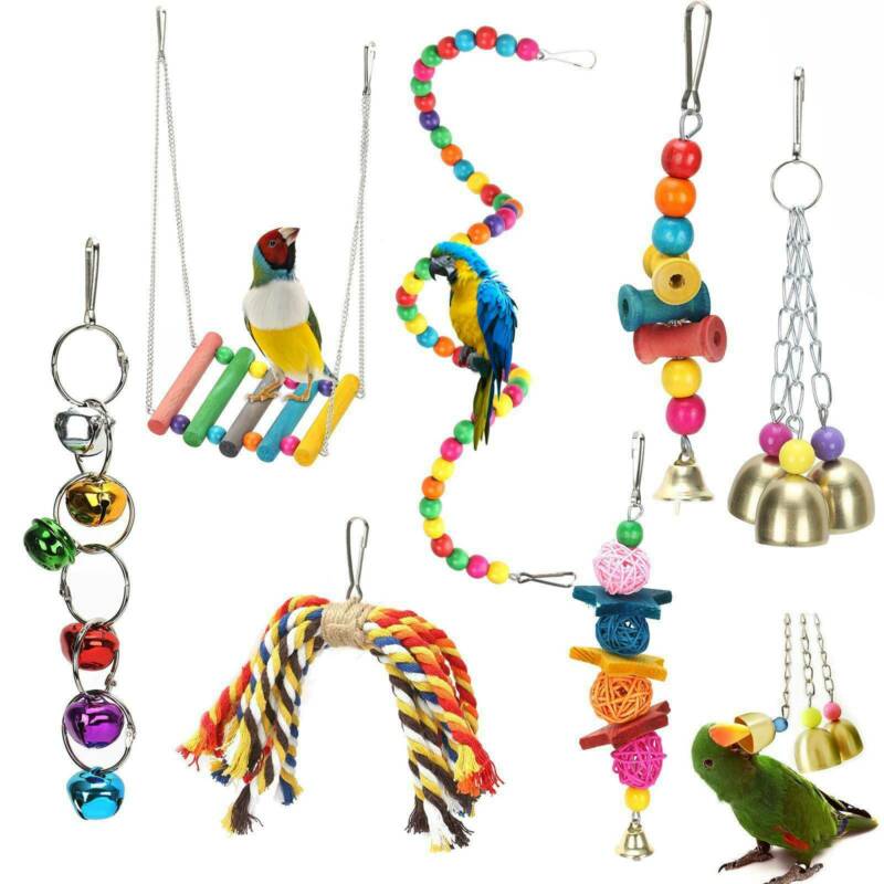 5 Pcs Pet Bird Parrot Cage Toy, Parakeet Bird Toys Perches Swing