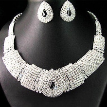 Nigerian African Beads Bridal Black Diamante Crystal Necklace Earrings Jewelry Set for Wedding Party bisuteria mujer