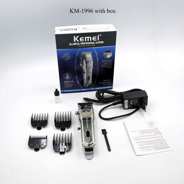 Kemei All-metal Hair Clipper Electric Cordless Hair Trimmer for Men Hair Cutter Hair Cutting Machine Barber KM-1996: 1996 with box / US Plug