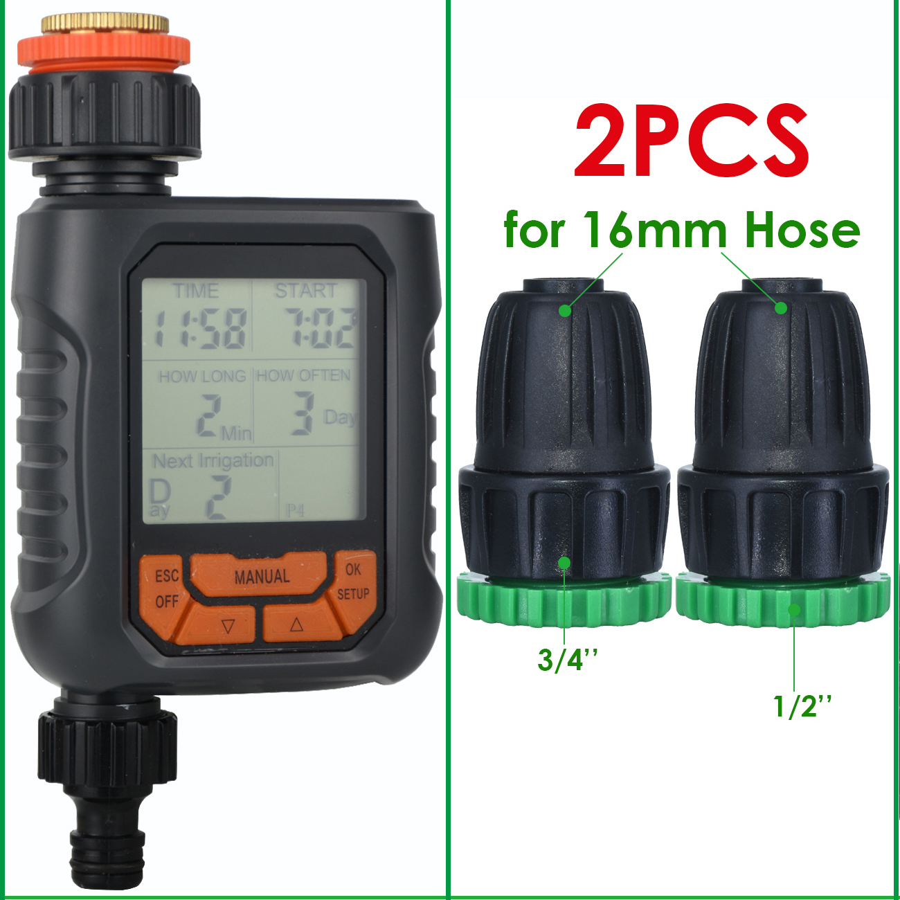 Garten Automatische Bewässerung Timer Digital Anzeige Regler Magnetventil Schlauch Wasserhahn Sprinkler System Bewässerung für Gewächshaus: Grün