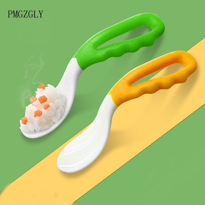 Cuillère d'alimentation solide, cuillère coudée pour enfants, cuillère à manger incurvée, vaisselle d'alimentation pour bébé, ustensiles