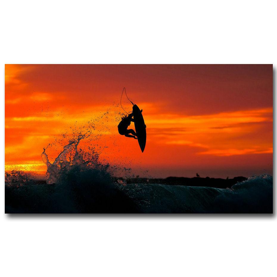 0931A Sport Surfen Zonsondergang Oceaan Golven-Muursticker Zijde Poster Light Canvas Decoratie