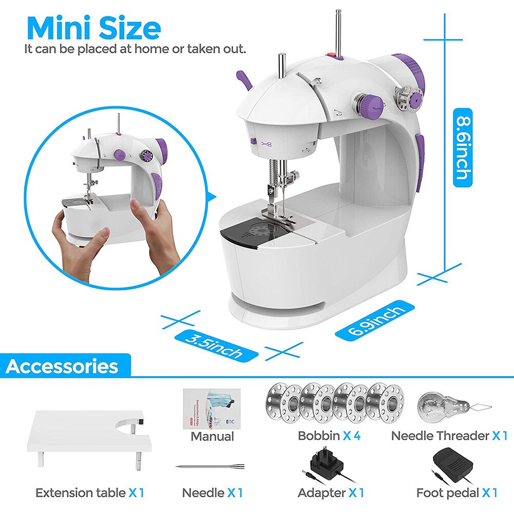 Mini Home Electric Stitching Embroidery Fabric Sewing Machine with LED Light With LED light, provide better using at night. safe