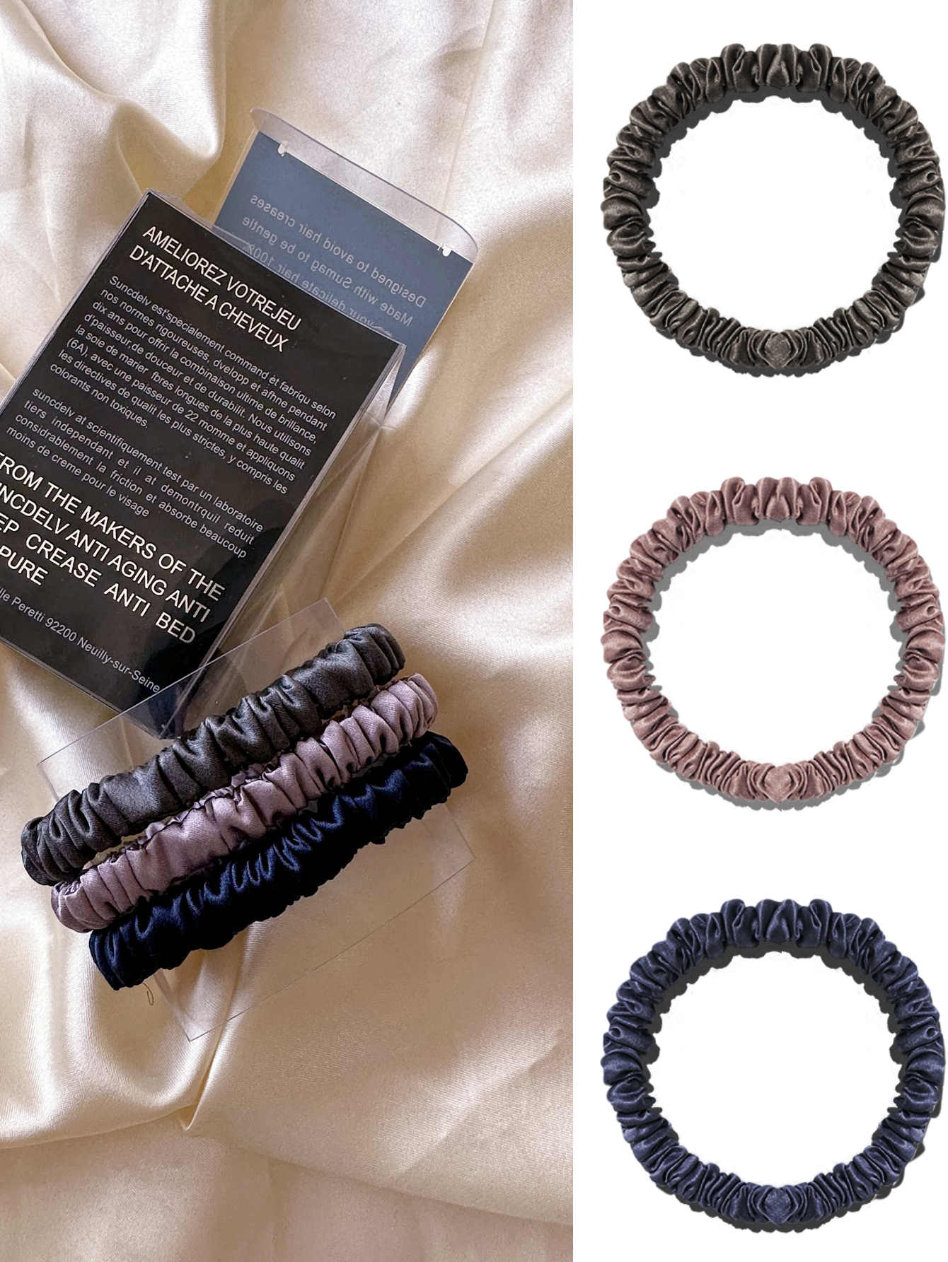 3PCS Box 100% Natuurlijke Zijde Effen Kleur Haarbanden Haar Scrunchies Vrouwen 6ASilk Haarbanden Haaraccessoires: Blauw