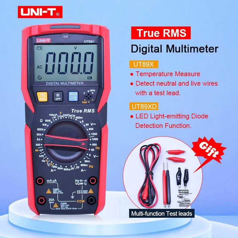 Uni-t  ut89x/ut89xd ægte rms digital multimeter 20a højstrøm digital multimeter ncv / kondensator / triode / temperatur / led test