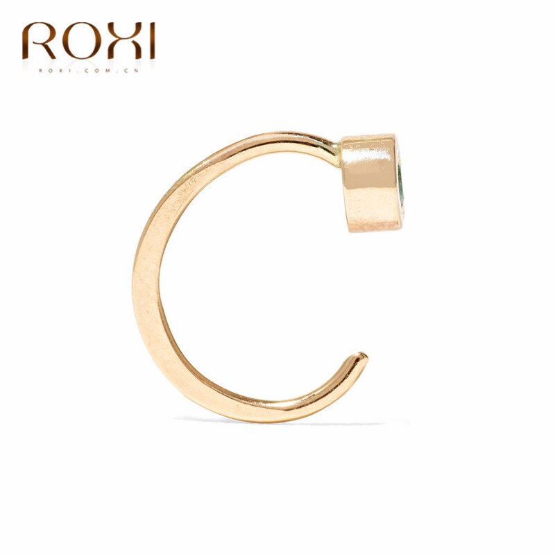 ROXI 925 Sterling Silver Stud Earrings For Women Minimalist C Shaped Green Crystal Earrings Cartilage Helix Piercing Earrings