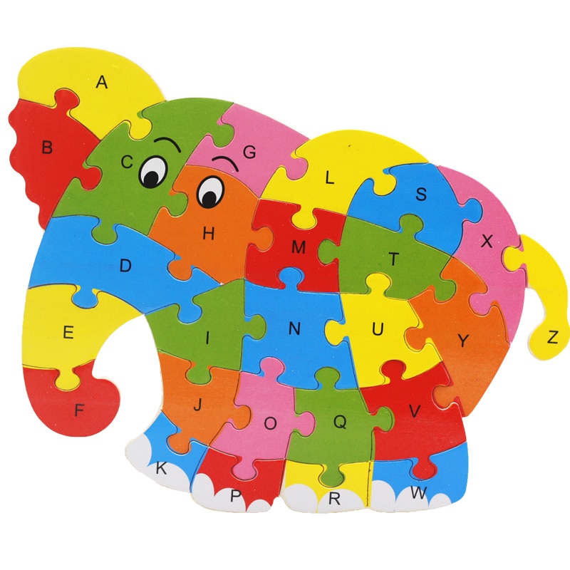 Holz Tier Elefanten Dinosaurier ABC Alphabet Lernen Puzzles Jigsaw Intelligenz Spiele Spielzeug Für Kinder Kinder