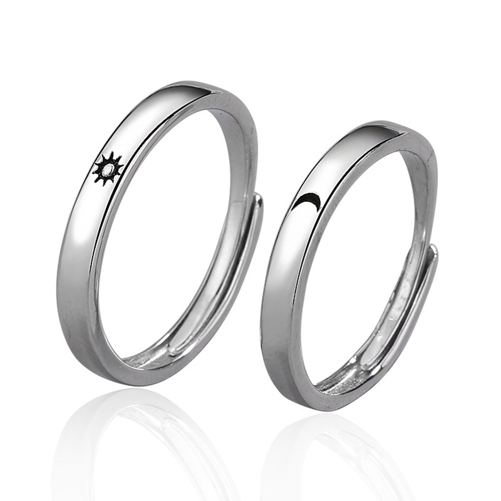Mode Eenvoudige Opening Zon Maan Ring Minimalistische Zilveren Kleur Zon Maan Verstelbare Ring Voor Mannen Vrouwen Paar Engagement Sieraden