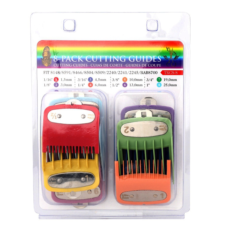Lot de 8 peignes de protection pour tondeuse à cheveux, avec clip métallique, compatible avec la plupart des tondeuses Wahl, 5 étoiles, 8148,8591,8466,8504,8509
