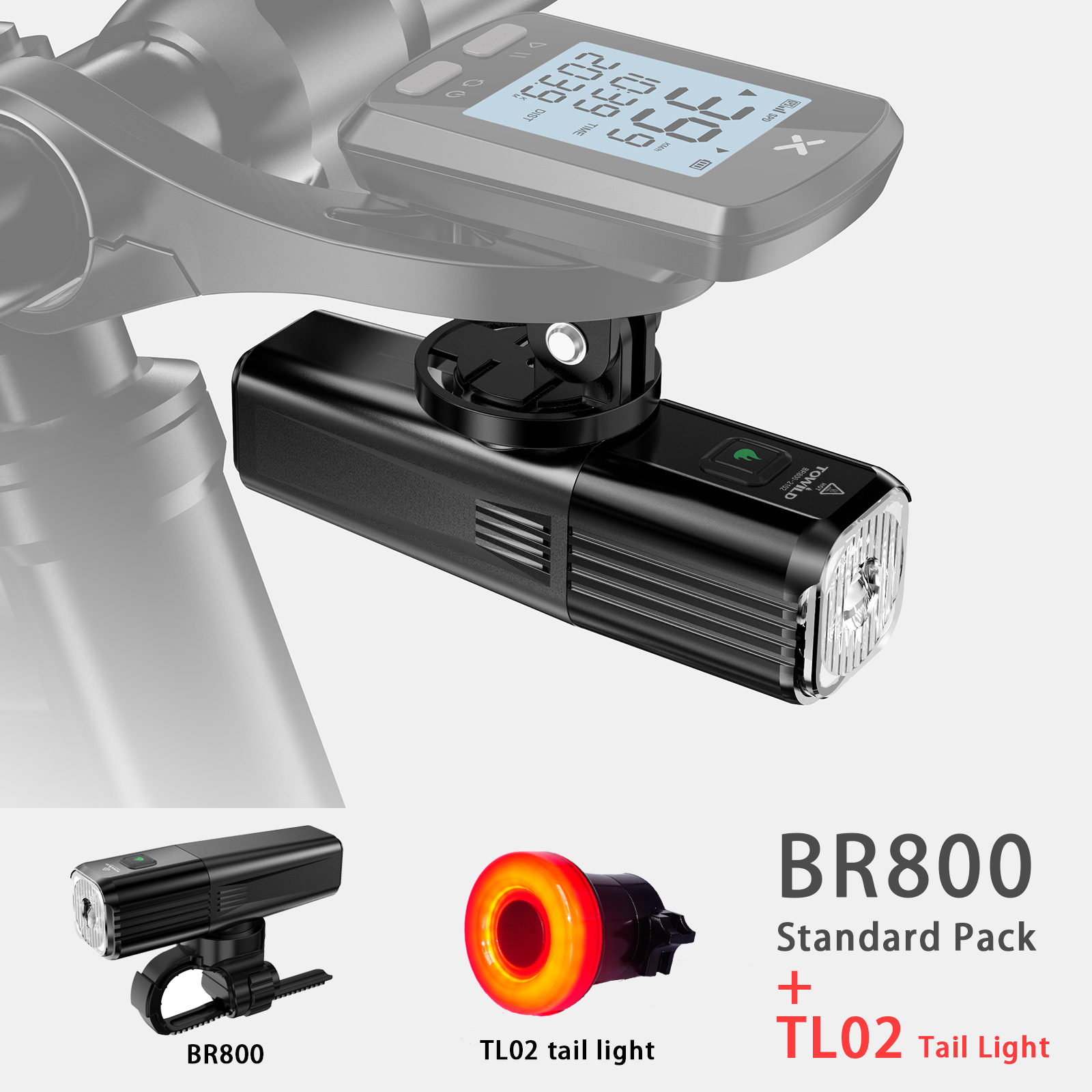 Towild BR800 Fahrrad Licht mit Schwanz licht Regendicht USB Aufladbare LED MTB Vorderseite Lampe Scheinwerfer Aluminium Ultrali: BR800 TL02