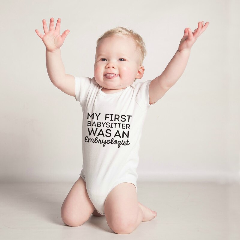 2020 bebê recém-nascido do menino meninas bodysuit algodão minha primeira babá era um embriologista impresso macacão roupas outfits