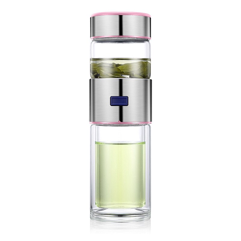 KAIXIFEI XXXml My Glass Water Bottle Leakproof For Water Tea Drinker With Rope and Stainless Steel Tea Infuser Portable Tumbler: Pink