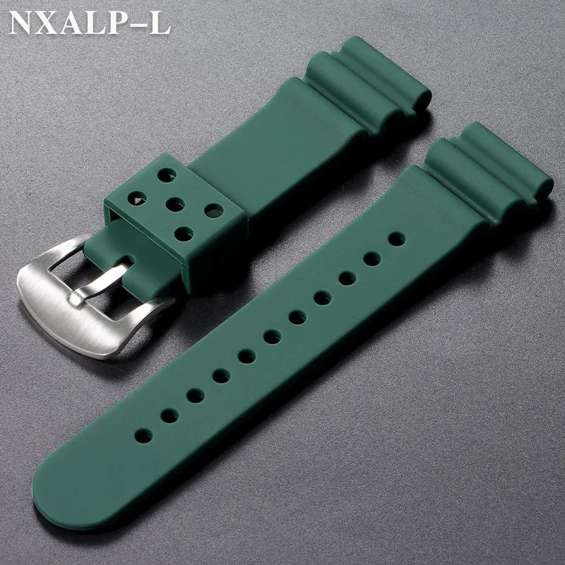 20mm 22mm Bracelet de montre en Silicone pour Seiko SKX007 SKX009 plongée 007 SRP777J1 Prospex Bracelet de montre hommes femmes Bracelet de Sport étanche: green / 22mm