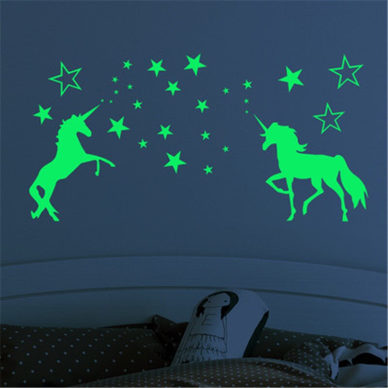Glow In The Dark Eenhoorn Sterren Muurstickers Baby Slaapkamer Fluorescerende Lichtgevende Eenhoorn Sticker Voor Kinderkamer Plafond Decor: Black