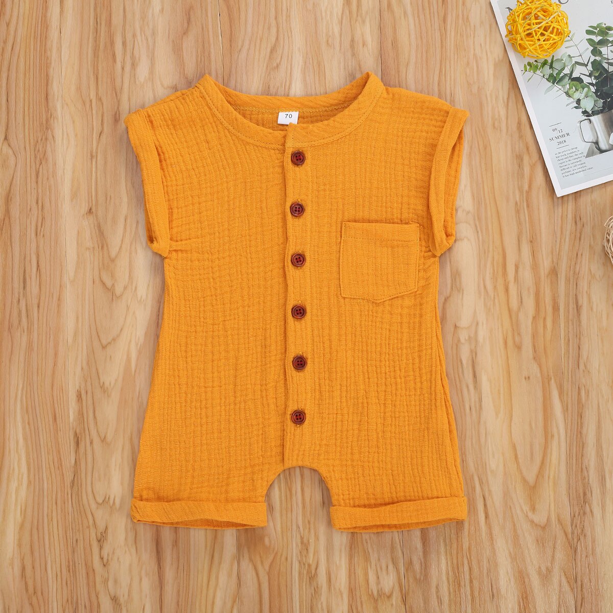 Baby Jongen Korte Mouwen Jumpsuit Zomer Mode Effen Kleur Single-Breasted Een Stuk Korte Broek