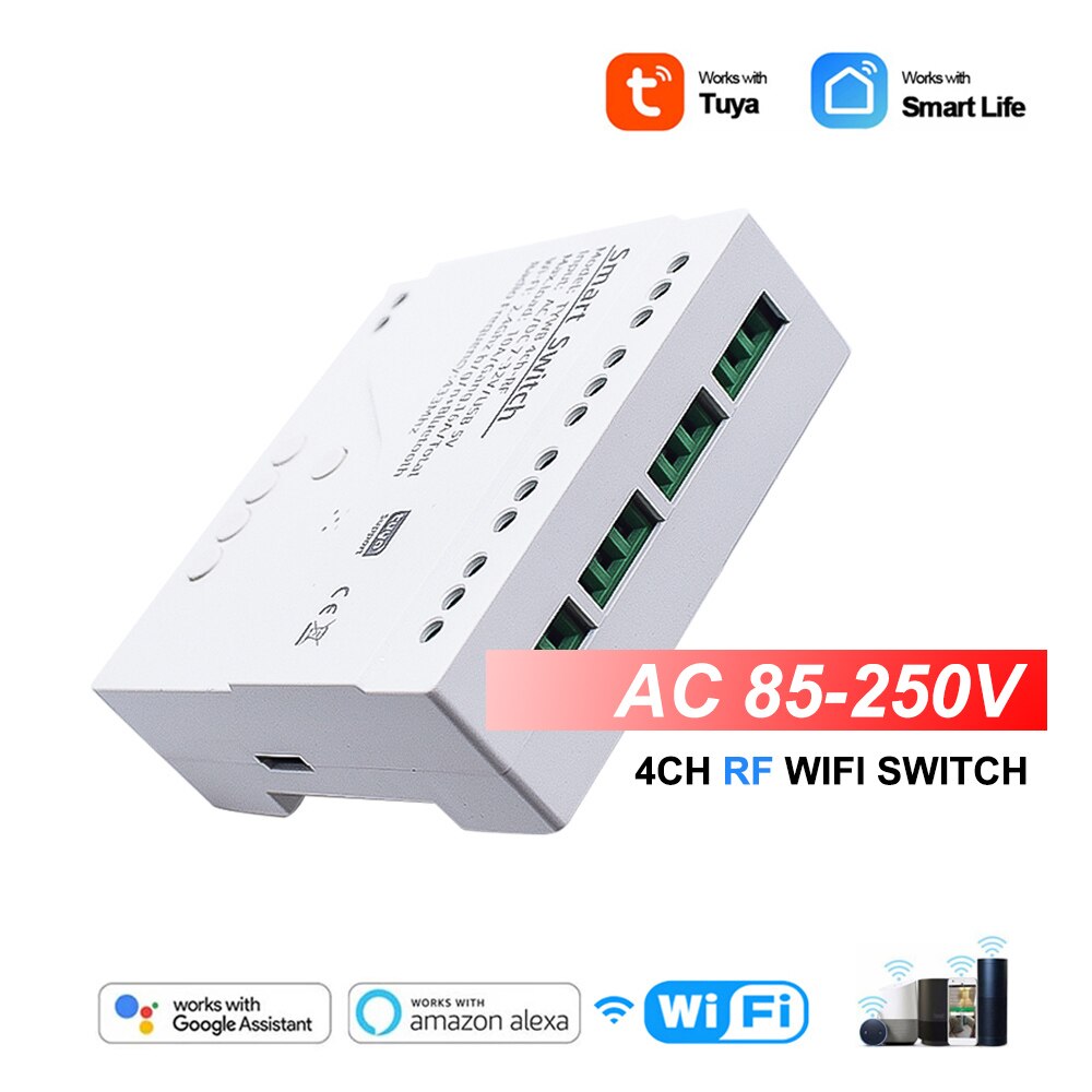 Smart Garage Door Opener RF WiFi Switch Sliding Gate Controller Work With Alexa Google Home SmartLife Tuya APP Remote Control: 4CH 85-250V CASE